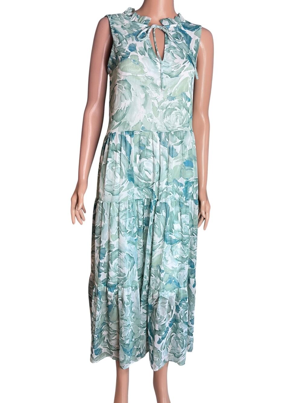 Calvin Klein Ruffled Tiered Chiffon Maxi Dress 4 Boho Fairy Coquette Prairie